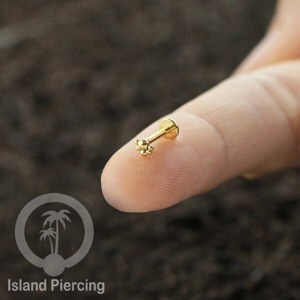 Anting Tindik Labret desain bola Stainless warna Gold, Piercing Helix, Tragus dan Anting biasa