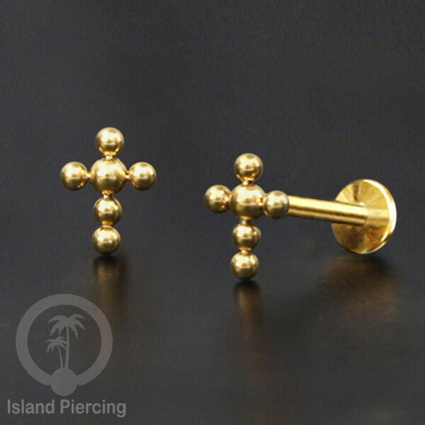 Anting Tindik Labret desain bola Stainless warna Gold, Piercing Helix, Tragus dan Anting biasa