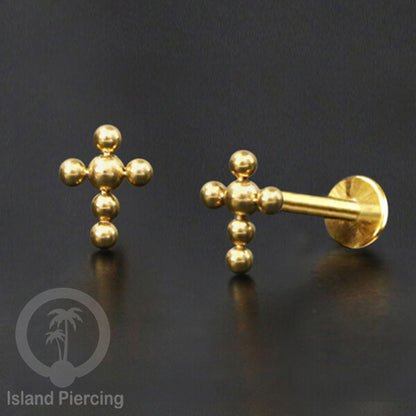 Anting Tindik Labret desain bola Stainless warna Gold, Piercing Helix, Tragus dan Anting biasa
