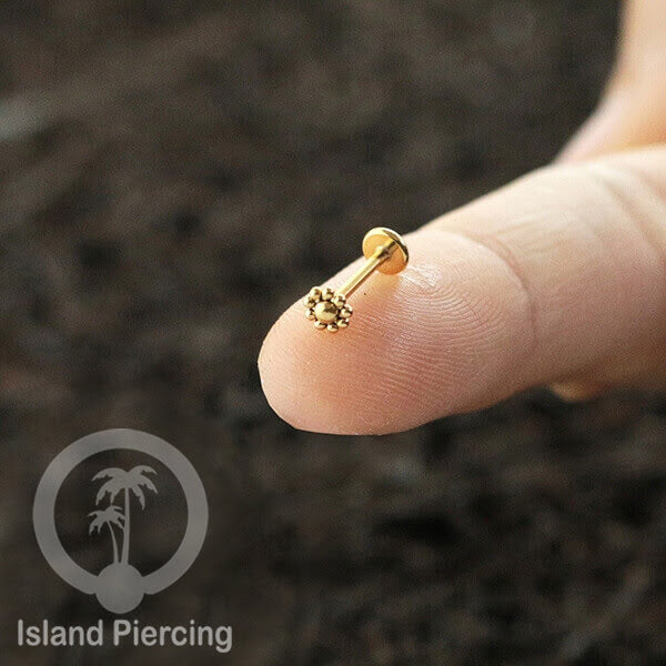 Anting Tindik Labret desain bola Stainless warna Gold, Piercing Helix, Tragus dan Anting biasa