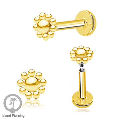 Anting Tindik Labret desain bola Stainless warna Gold, Piercing Helix, Tragus dan Anting biasa