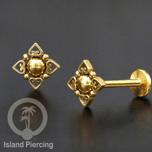 Anting Tindik Labret buatan bola Stainless warna Gold, Piercing Helix, Tragus dan Anting biasa
