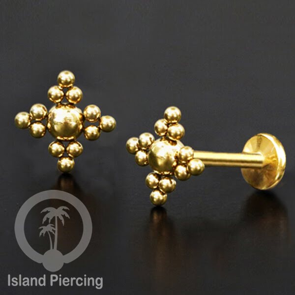 Anting Tindik Labret buatan bola Stainless warna Gold, Piercing Helix, Tragus dan Anting biasa