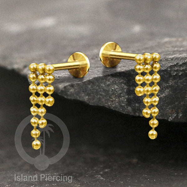 Anting Tindik Labret Stainless model Helix atau Telinga biasa dengan Rantai warna Silver/Gold