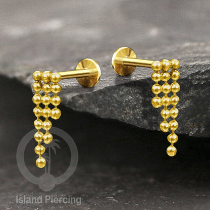Anting Tindik Labret Stainless model Helix atau Telinga biasa dengan Rantai warna Silver/Gold
