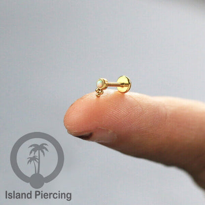 Anting Tindik Stainless Labret, Helix &amp; Tragus Piercing warna Gold dengan batu Opal Putih