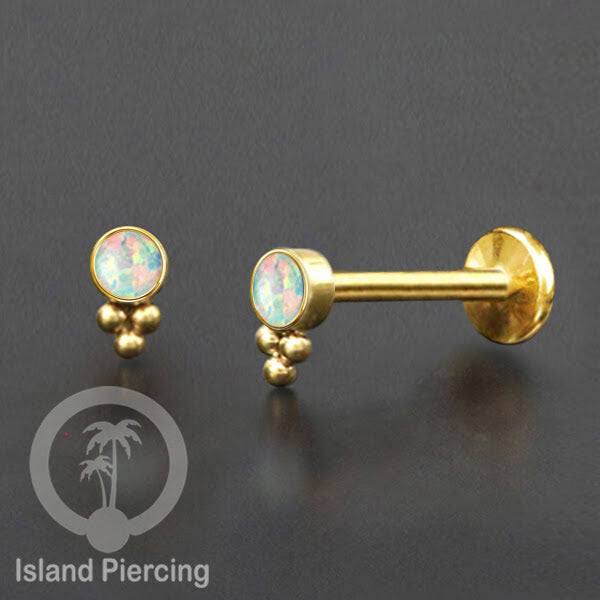 Anting Tindik Stainless Labret, Helix &amp; Tragus Piercing warna Gold dengan batu Opal Putih