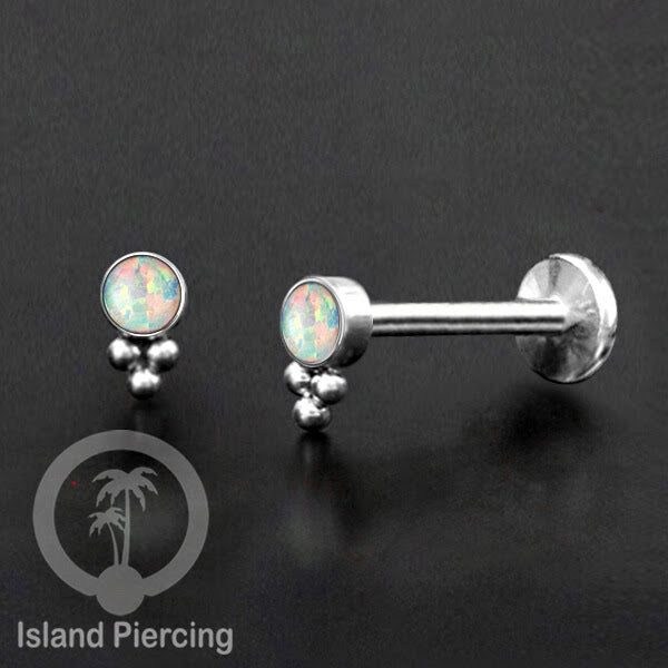 Anting Tindik Stainless Labret, Helix &amp; Tragus Piercing warna Silver dengan batu Opal Putih