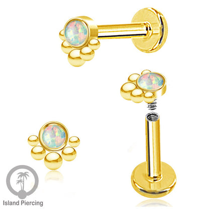 Anting Tindik Stainless Labret, Helix &amp; Tragus Piercing warna Gold dengan batu Opal Putih
