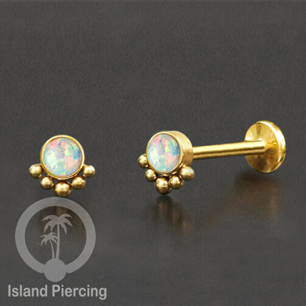 Anting Tindik Stainless Labret, Helix &amp; Tragus Piercing warna Gold dengan batu Opal Putih
