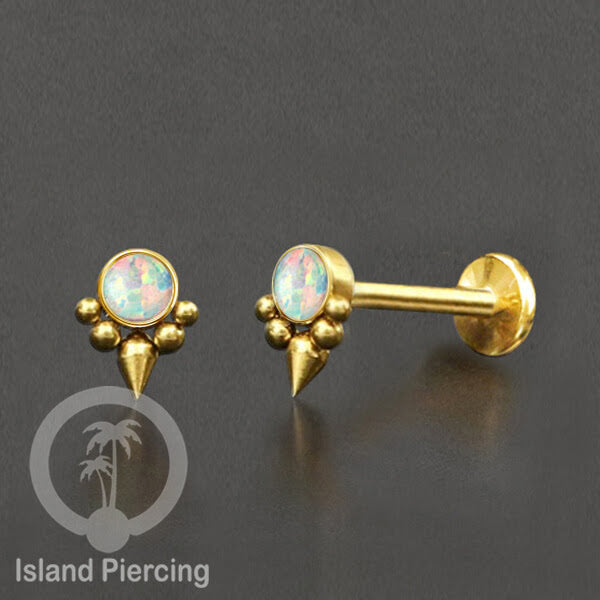 Anting Tindik Stainless Labret, Helix &amp; Tragus Piercing warna Gold dengan batu Opal Putih