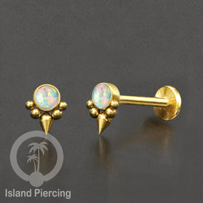 Anting Tindik Stainless Labret, Helix &amp; Tragus Piercing warna Gold dengan batu Opal Putih