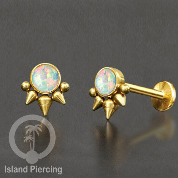Anting Tindik Stainless Labret, Helix &amp; Tragus Piercing warna Gold dengan batu Opal Putih