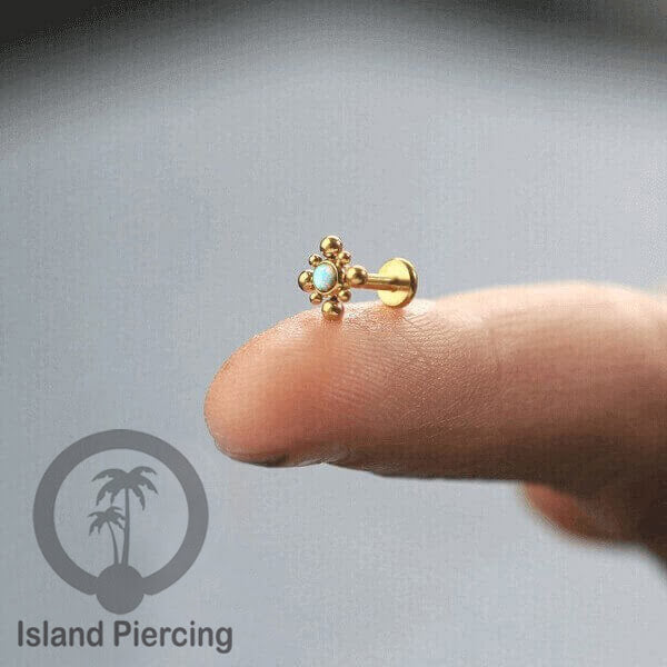 Anting Tindik Stainless Labret, Helix &amp; Tragus Piercing warna Gold dengan batu Opal Putih