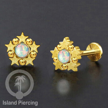 Labret Stainless desain lima bintang, Tindik baja beda Tragus, Daith &amp; Helix Piercing Jewelry
