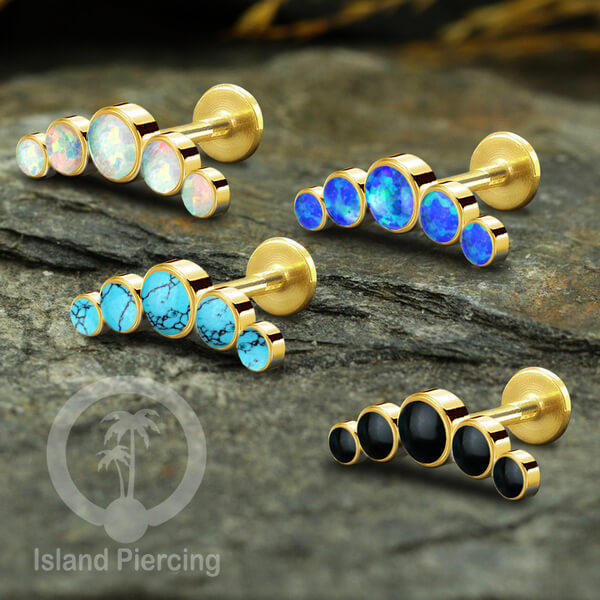 Anting Tindik Labret Stainless warna Gold dengan 5 Batu cocok untuk Helix Piercing