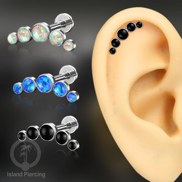 Anting Tindik Labret Stainless warna Silver dengan 5 Batu cocok untuk Helix Piercing