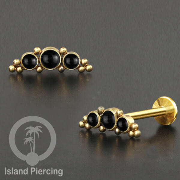 Anting Tindik Stainless Labret &amp; Helix Piercing warna Gold dengan 3 Batu