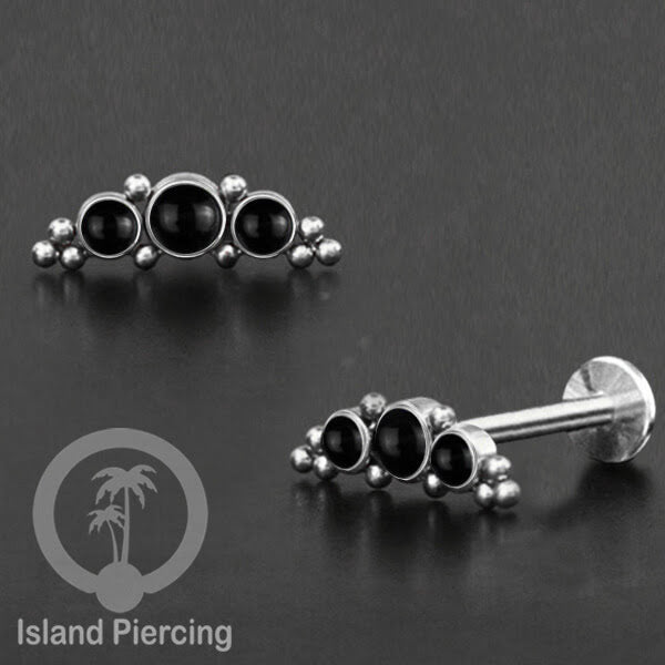 Anting Tindik Stainless Labret &amp; Helix Piercing warna Silver dengan 3 Batu
