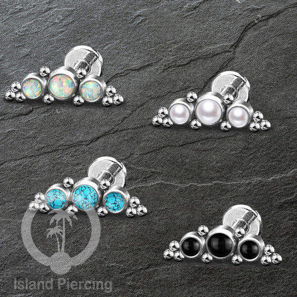 Anting Tindik Stainless Labret &amp; Helix Piercing warna Silver dengan 3 Batu