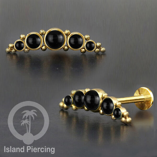Anting Tindik Stainless Labret dan Helix Piercing jewelry warna Gold dan 5 Batu cantik