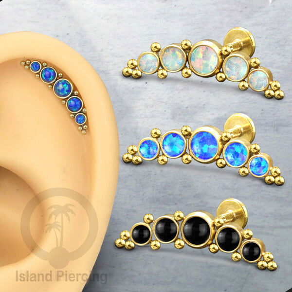 Anting Tindik Stainless Labret dan Helix Piercing jewelry warna Gold dan 5 Batu cantik