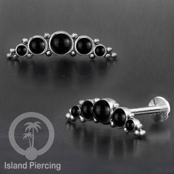 Anting Tindik Stainless Labret dan Helix Piercing jewelry warna Silver dan 5 Batu cantik