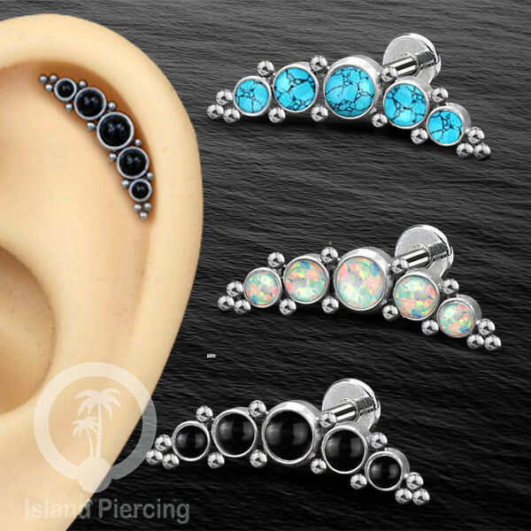 Anting Tindik Stainless Labret dan Helix Piercing jewelry warna Silver dan 5 Batu cantik