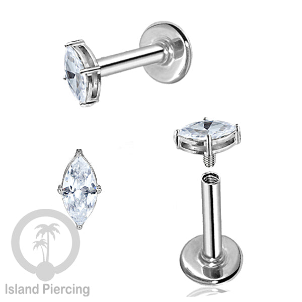 Piercing Labret Stainless Steel warna silver dengan Zirconia banyak bentuk.