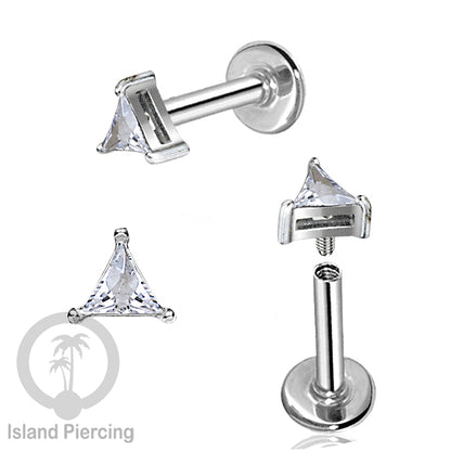 Piercing Labret Stainless Steel warna silver dengan Zirconia banyak bentuk.