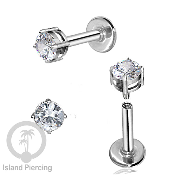Piercing Labret Stainless Steel warna silver dengan Zirconia banyak bentuk.