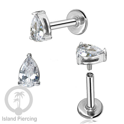 Piercing Labret Stainless Steel warna silver dengan Zirconia banyak bentuk.