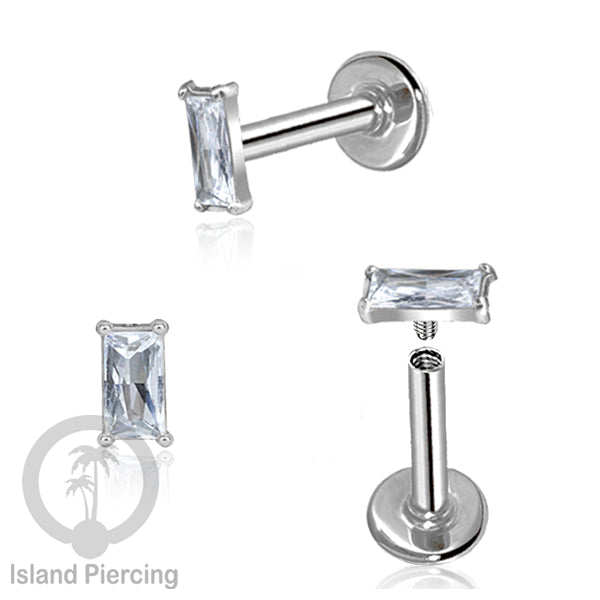Piercing Labret Stainless Steel warna silver dengan Zirconia banyak bentuk.