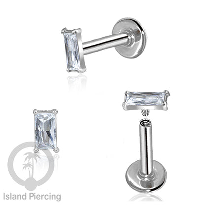Piercing Labret Stainless Steel warna silver dengan Zirconia banyak bentuk.