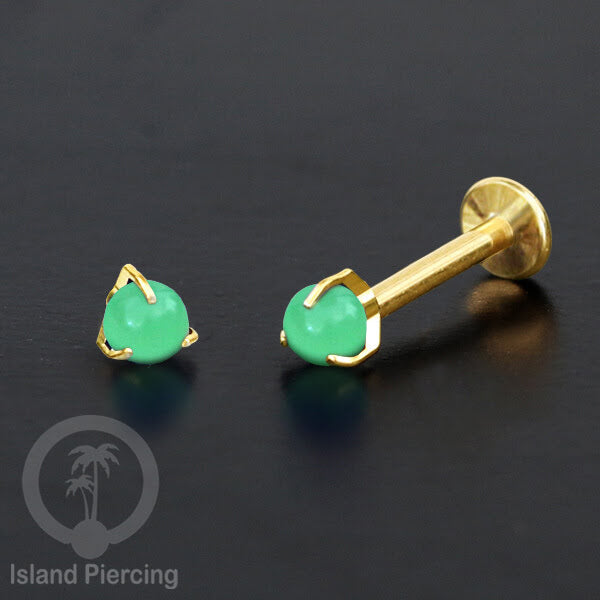 Labret Stainless Steel warna Gold PVD, tindik Helix dan Tragus dengan bola batu.