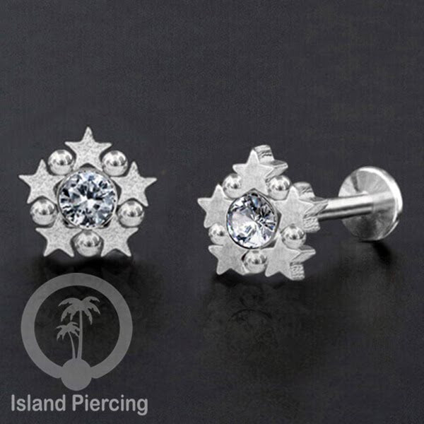 Anting Labret Stainless Kristal Zirconia, Tragus &amp; Daith Piercing warna Silver