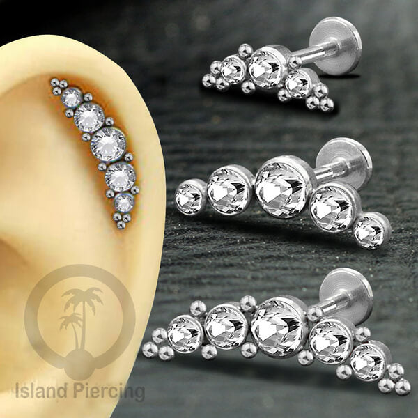 Anting Tindik Helix Stainless dengan Kristal Zirconia, Labret Piercing warna Silver