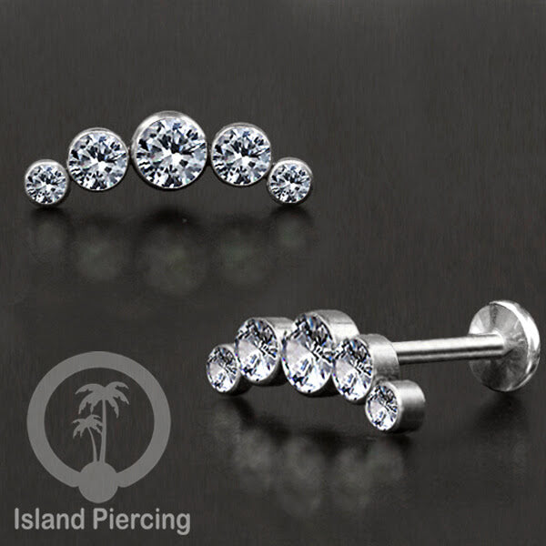 Anting Tindik Helix Stainless dengan Kristal Zirconia, Labret Piercing warna Silver