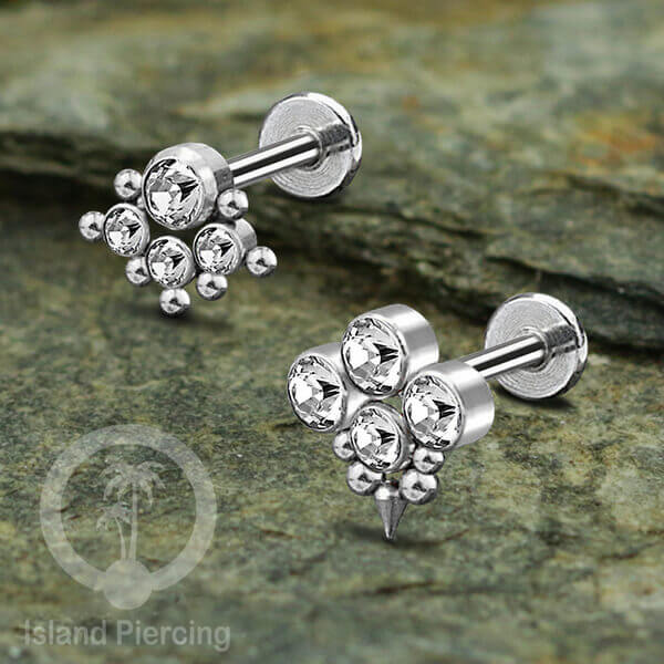 Labret Piercing steel Body Jewelry Tindik Anting Stainless Tragus Helix desain Kristal Zirconia