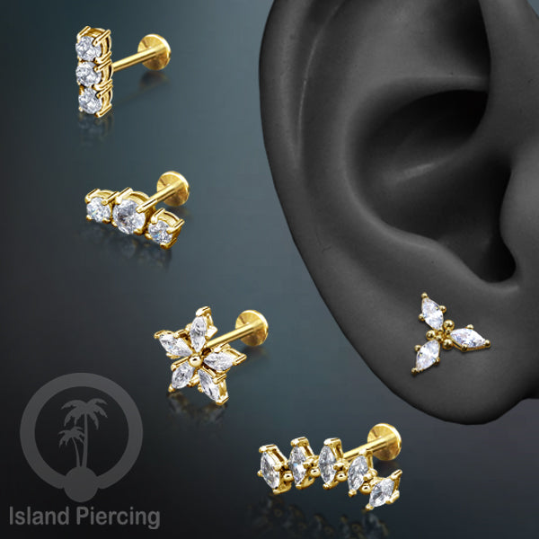 Labret Crystal Body Piercing, Tinding anting stainless warna Gold dengan kristal yang exclusive