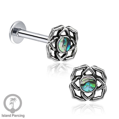 Piercing Labret Silver 925, paku Stainless Steel, pilihan Batu asli atau Kerang Laut