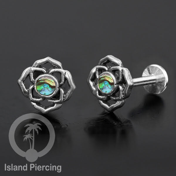 Piercing Labret Silver 925, paku Stainless Steel, pilihan Batu asli atau Kerang Laut
