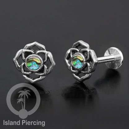 Piercing Labret Silver 925, paku Stainless Steel, pilihan Batu asli atau Kerang Laut