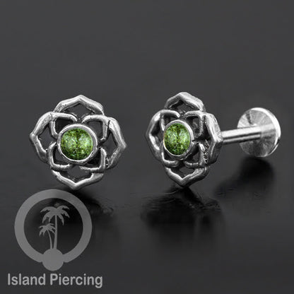 Piercing Labret Silver 925, paku Stainless Steel, pilihan Batu asli atau Kerang Laut