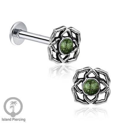 Piercing Labret Silver 925, paku Stainless Steel, pilihan Batu asli atau Kerang Laut