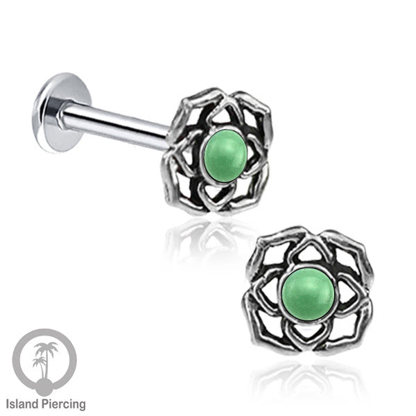 Piercing Labret Silver 925, paku Stainless Steel, pilihan Batu asli atau Kerang Laut