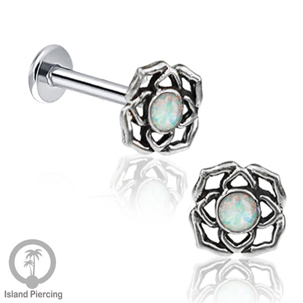 Piercing Labret Silver 925, paku Stainless Steel, pilihan Batu asli atau Kerang Laut