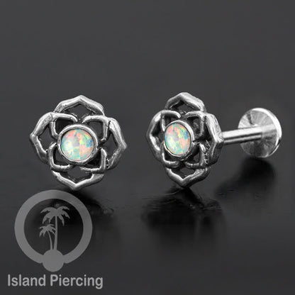Piercing Labret Silver 925, paku Stainless Steel, pilihan Batu asli atau Kerang Laut