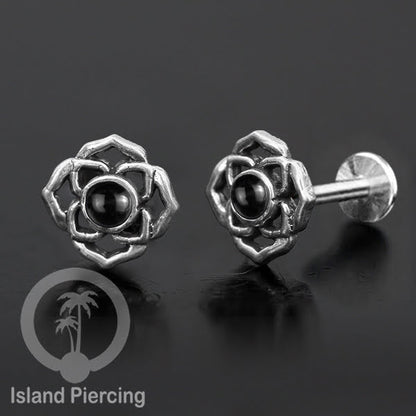 Piercing Labret Silver 925, paku Stainless Steel, pilihan Batu asli atau Kerang Laut