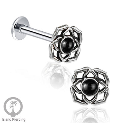 Piercing Labret Silver 925, paku Stainless Steel, pilihan Batu asli atau Kerang Laut